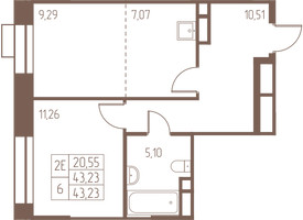 Планировка двухкомнатной(квартира) площадью 43.2 квадратных метров в “ЖК Западная Ивантеевка”