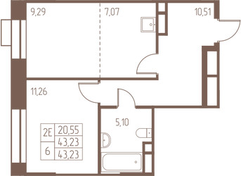 Планировка двухкомнатной(квартира) площадью 43.2 квадратных метров в ЖК “ЖК Западная Ивантеевка”