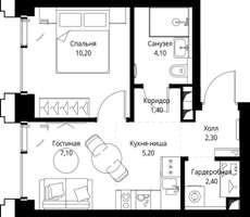 Планировка однокомнатной(квартира) площадью 32.9 квадратных метров в “ЖК СЕТ”