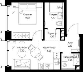 Планировка однокомнатной(квартира) площадью 32.9 квадратных метров в ЖК “ЖК СЕТ”