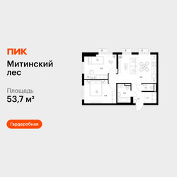 Планировка двухкомнатной(квартира) площадью 53.7 квадратных метров в ЖК “ЖК Митинский лес”