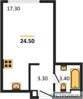 Планировка студии(квартира) площадью 24.5 квадратных метров в “ЖК Wave (Вейв)”