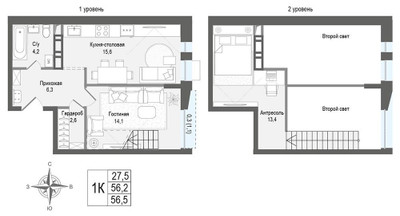 Планировка однокомнатной(квартира) площадью 56.2 квадратных метров в ЖК “ЖК КИНОКВАРТАЛ”