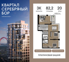 Планировка трехкомнатной(квартира) площадью 82.2 квадратных метров в “ЖК Квартал Серебряный бор”