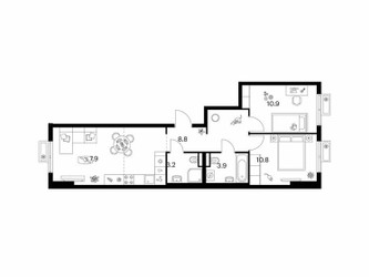 Планировка двухкомнатной(квартира) площадью 58.6 квадратных метров в ЖК “ЖК Митинский лес”