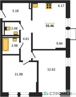 Планировка двухкомнатной(квартира) площадью 55.46 квадратных метров в “ЖК Богдановский Лес”