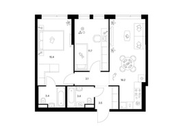 Планировка двухкомнатной(квартира) площадью 59.7 квадратных метров в “ЖК Строгино 360”