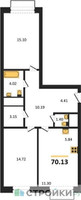 Планировка двухкомнатной(квартира) площадью 70.13 квадратных метров в “ЖК Новоград Павлино”