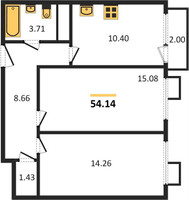 Планировка двухкомнатной(квартира) площадью 54.14 квадратных метров в “ЖК Катуар”