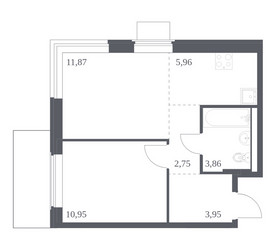 Планировка однокомнатной(квартира) площадью 39.34 квадратных метров в ЖК “ЖК Квартал Западный”