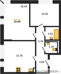 Планировка двухкомнатной(квартира) площадью 55.49 квадратных метров в ЖК “ЖК Егорово Парк”