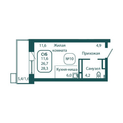 Планировка однокомнатной(квартира) площадью 28.3 квадратных метров в ЖК “ЖК Андреевка Life (Андреевка Лайф)”