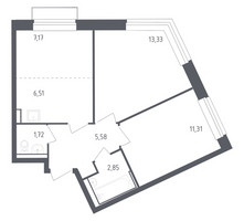 Планировка двухкомнатной(квартира) площадью 47.6 квадратных метров в “ЖК Рублевский Квартал”