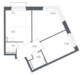 Планировка двухкомнатной(квартира) площадью 47.6 квадратных метров в ЖК “ЖК Рублевский Квартал”