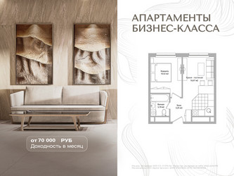 Планировка двухкомнатной(апартаменты) площадью 33.6 квадратных метров в ЖК “Инвест-отель Адрес”