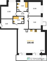 Планировка трехкомнатной(квартира) площадью 100.4 квадратных метров в “ЖК Прайм квартал Отрада на реке”