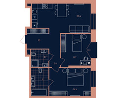 Планировка трехкомнатной(квартира) площадью 65.9 квадратных метров в “Квартал Эра”