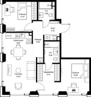 Планировка двухкомнатной(квартира) площадью 70.91 квадратных метров в “ЖК СЕТ”