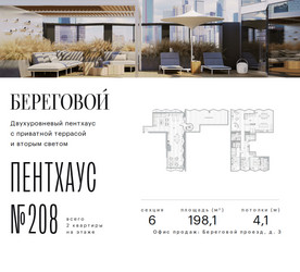 Планировка трехкомнатной(квартира) площадью 198.1 квадратных метров в ЖК “ЖК Береговой-2”