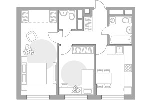 Планировка двухкомнатной(квартира) площадью 54.52 квадратных метров в “ЖК Императорские Мытищи”