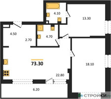 Планировка двухкомнатной(квартира) площадью 73.3 квадратных метров в “ЖК СТОУН Райз”
