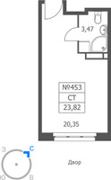 Планировка студии(апартаменты) площадью 23.82 квадратных метров в “ЖК Волковская 67”
