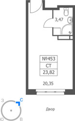 Планировка студии(апартаменты) площадью 23.82 квадратных метров в ЖК “ЖК Волковская 67”