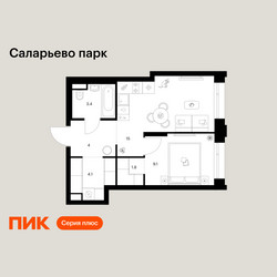 Планировка однокомнатной(квартира) площадью 37.4 квадратных метров в ЖК “ЖК Саларьево парк”