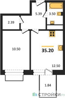 Планировка однокомнатной(квартира) площадью 35.2 квадратных метров в “ЖК Новоград Павлино”