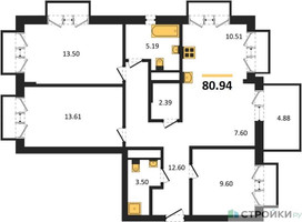 Планировка трехкомнатной(квартира) площадью 80.94 квадратных метров в “ЖК ВОСТОК II”