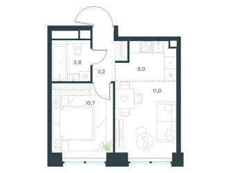 Планировка двухкомнатной(квартира) площадью 33.7 квадратных метров в ЖК “ЖК Level Звенигородская”