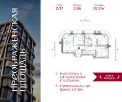 Планировка трехкомнатной(квартира) площадью 78.31 квадратных метров в “ЖК Преображенская Площадь”