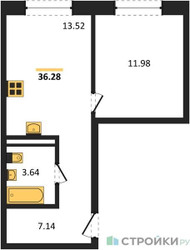 Планировка однокомнатной(квартира) площадью 36.28 квадратных метров в ЖК “ЖК ЭкоБунино (Южное Бунино)”
