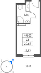 Планировка студии(апартаменты) площадью 20.68 квадратных метров в ЖК “ЖК Волковская 67”