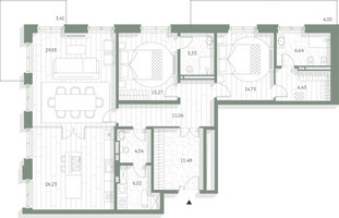 Планировка двухкомнатной(квартира) площадью 144.57 квадратных метров в “Фамильный дом Люче”