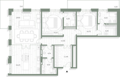 Планировка двухкомнатной(квартира) площадью 144.57 квадратных метров в ЖК “Фамильный дом Люче”