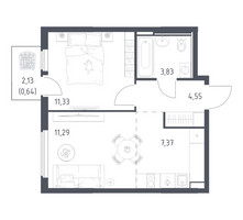 Планировка однокомнатной(квартира) площадью 39.01 квадратных метров в “ЖК Остафьево”