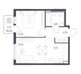 Планировка однокомнатной(квартира) площадью 39.01 квадратных метров в ЖК “ЖК Остафьево”