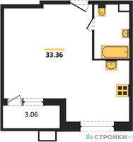 Планировка однокомнатной(квартира) площадью 33.3 квадратных метров в “Жилые кварталы Новое Пушкино”