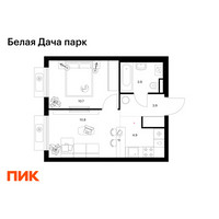 Планировка однокомнатной(квартира) площадью 34.2 квадратных метров в “ЖК Белая Дача парк”