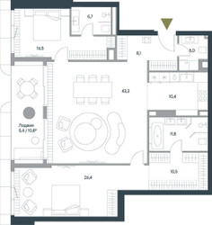 Планировка трехкомнатной(квартира) площадью 143.1 квадратных метров в ЖК “ЖК Springs (Спрингс)”