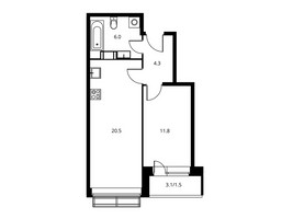 Планировка однокомнатной(квартира) площадью 45.1 квадратных метров в “ЖК Солнечный парк”