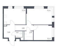 Планировка двухкомнатной(квартира) площадью 53.46 квадратных метров в “ЖК Молжаниново”