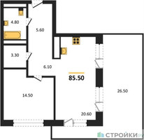 Планировка однокомнатной(квартира) площадью 85.5 квадратных метров в “ЖК МОНС”