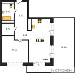Планировка однокомнатной(квартира) площадью 85.5 квадратных метров в ЖК “ЖК МОНС”