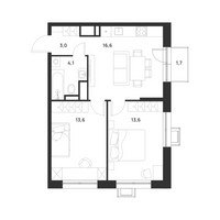 Планировка двухкомнатной(квартира) площадью 51.4 квадратных метров в “ЖК Форевиль”