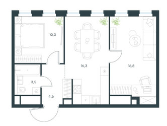 Планировка двухкомнатной(квартира) площадью 51.5 квадратных метров в ЖК “ЖК Level Селигерская”