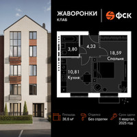 Планировка однокомнатной(квартира) площадью 36.6 квадратных метров в “ЖК Жаворонки Клаб”