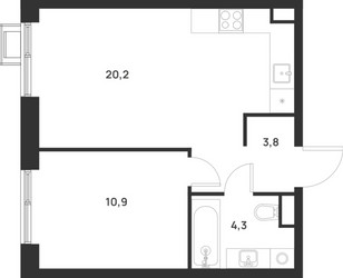 Планировка однокомнатной(квартира) площадью 39.2 квадратных метров в ЖК “ЖК Форевиль”