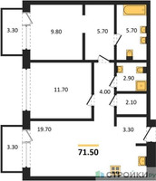 Планировка двухкомнатной(квартира) площадью 71.5 квадратных метров в “ЖК Дом А”